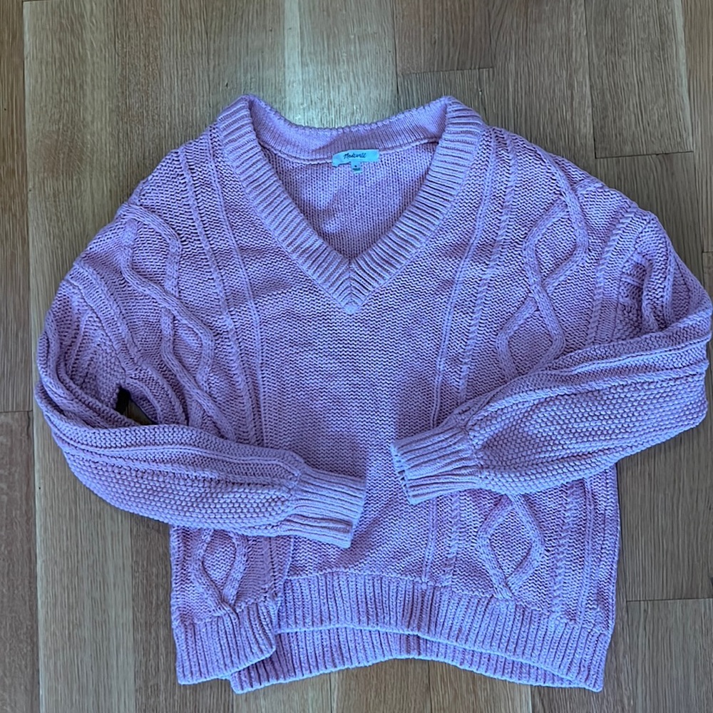 Madewell pink cable knit v neck sweater